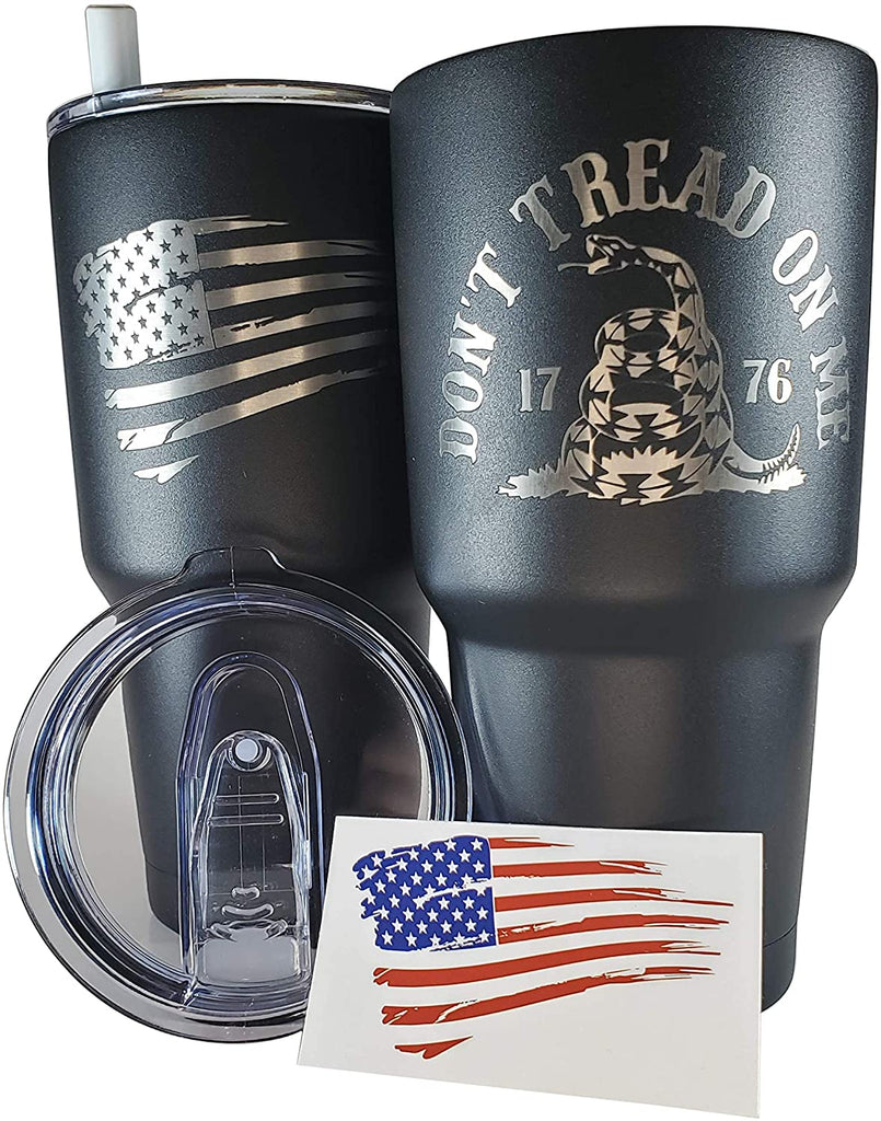 Battleraddle 30oz Gadsden Flag Tumbler Don’t Tread On Me- American Flag Tumbler Travel Mug - Patriotic Coffee Travel Mug - Double Insulated 30oz Tumbler - Engraved in the USA