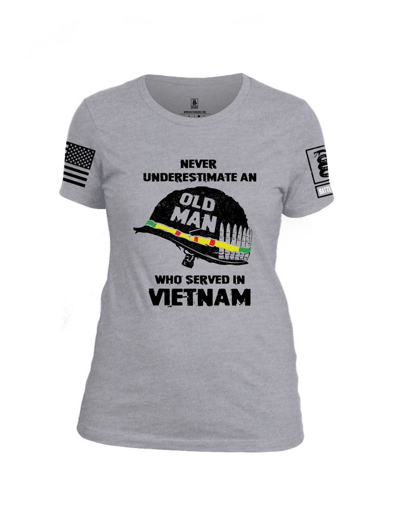 Battleraddle Never Underestimate An Old Man Who Served In Vietnam Black Sleeves Women Cotton Crew Neck T-Shirt