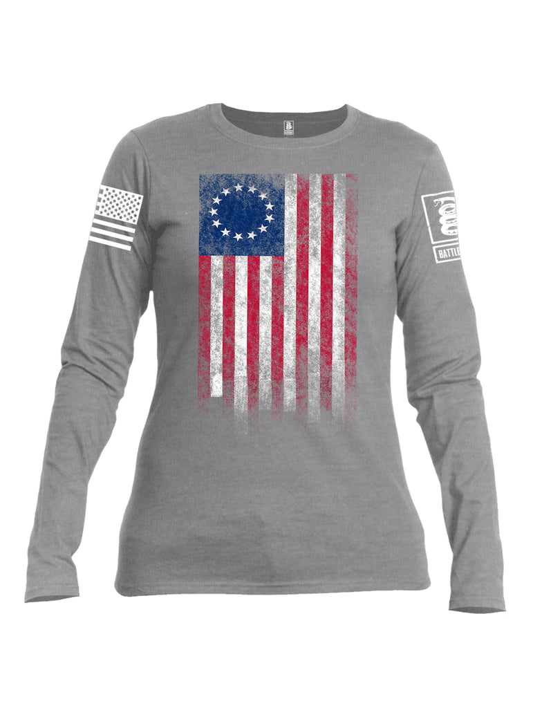 Battleraddle Thirteen Colonies Flag Women Cotton Crew Neck Long Sleeve T Shirt