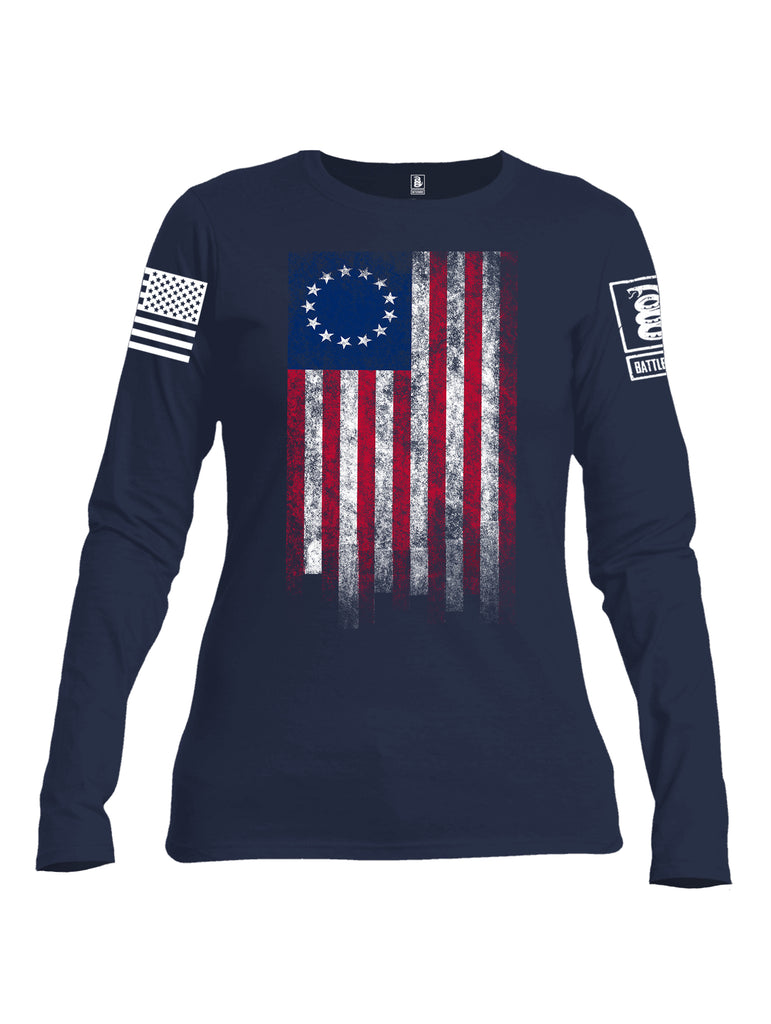 Battleraddle Thirteen Colonies Flag Women Cotton Crew Neck Long Sleeve T Shirt