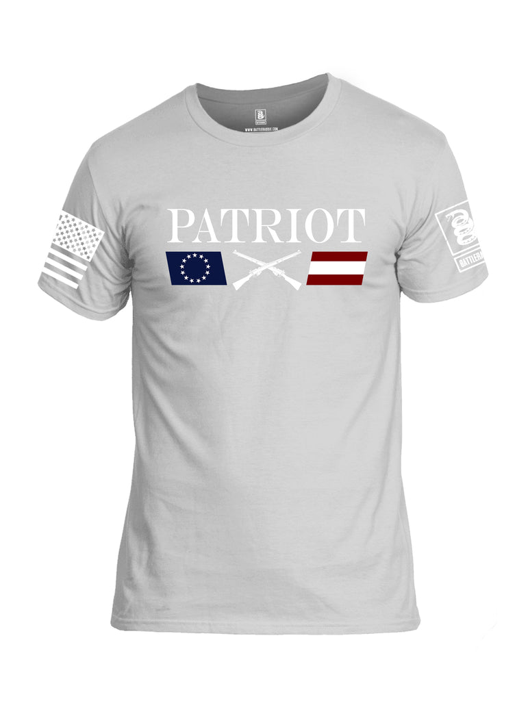 Battleraddle Patriot Rifle Flag White {sleeve_color} Sleeves Men Cotton Crew Neck T-Shirt