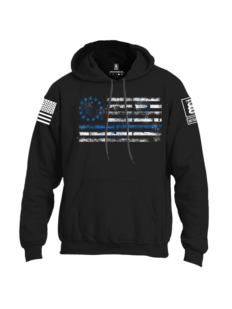 Battleraddle 13 Colonies Thin Blue Line Horizontal Flag  Uni Cotton Blended Hoodie With Pockets