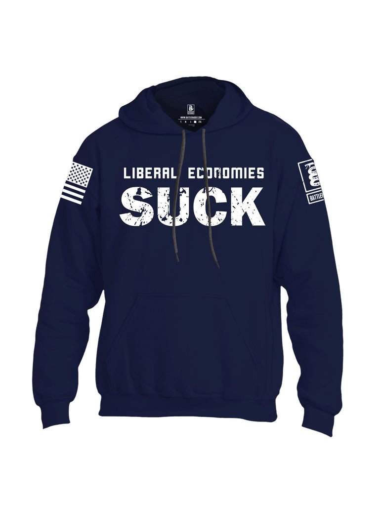 Battleraddle Liberal Economies Suck White Sleeves Uni Cotton Blended Hoodie With Pockets