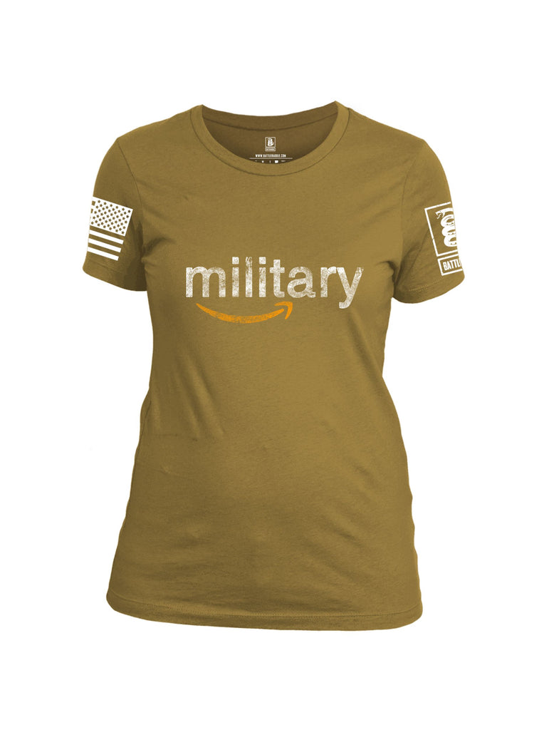 Battleraddle Military  White Sleeves Women Cotton Crew Neck T-Shirt