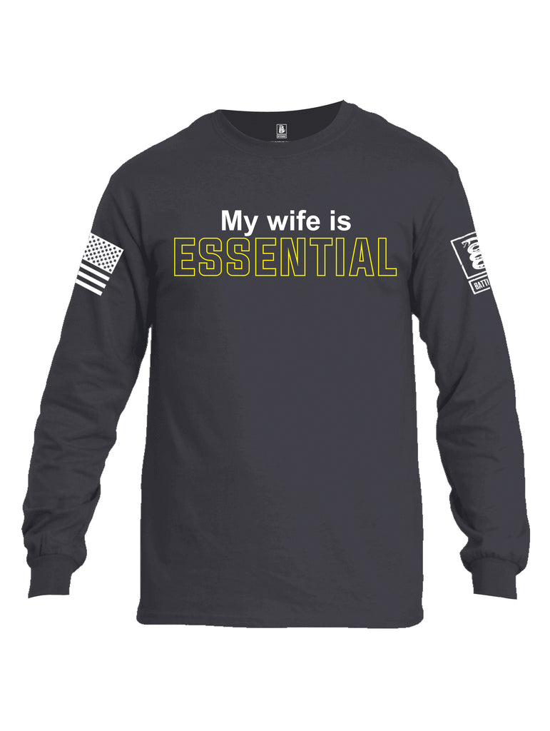 Battleraddle My Wife Is Essential {sleeve_color} Sleeves Men Cotton Crew Neck Long Sleeve T Shirt