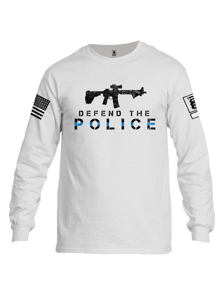 Battleraddle Defend The Police White {sleeve_color} Sleeves Men Cotton Crew Neck Long Sleeve T Shirt