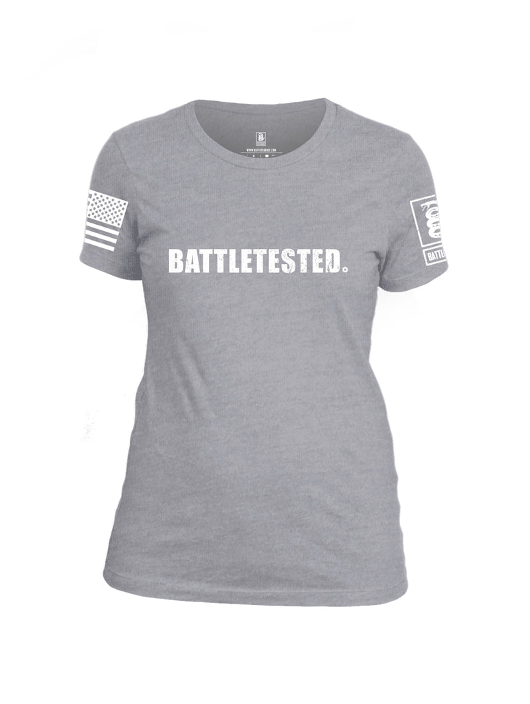 Battleraddle Battletested White {sleeve_color} Sleeves Women Cotton Crew Neck T-Shirt