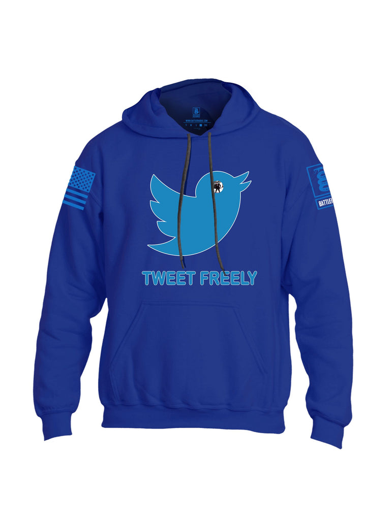 Battleraddle Tweet Freely Mid Blue Sleeves Uni Cotton Blended Hoodie With Pockets
