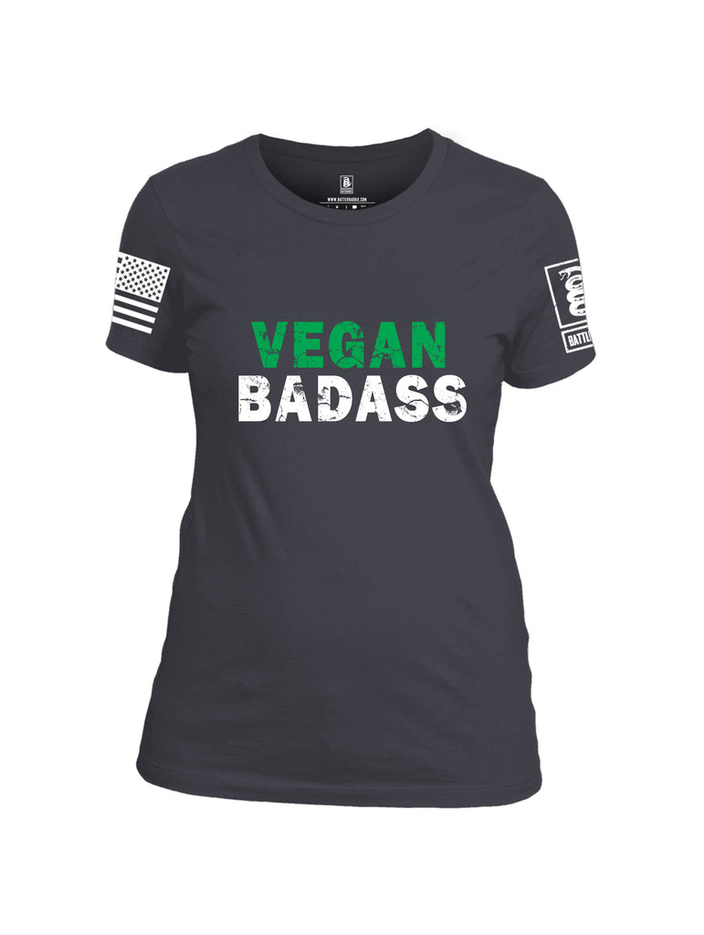 Battleraddle Vegan Badass White {sleeve_color} Sleeves Women Cotton Crew Neck T-Shirt