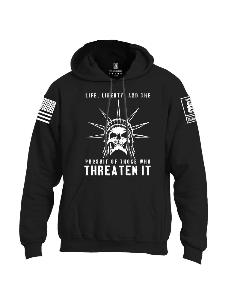 Battleraddle Life, Liberty, And The Pursuit Of Those Who Threaten It White Sleeves Uni Cotton Blended Hoodie With Pockets