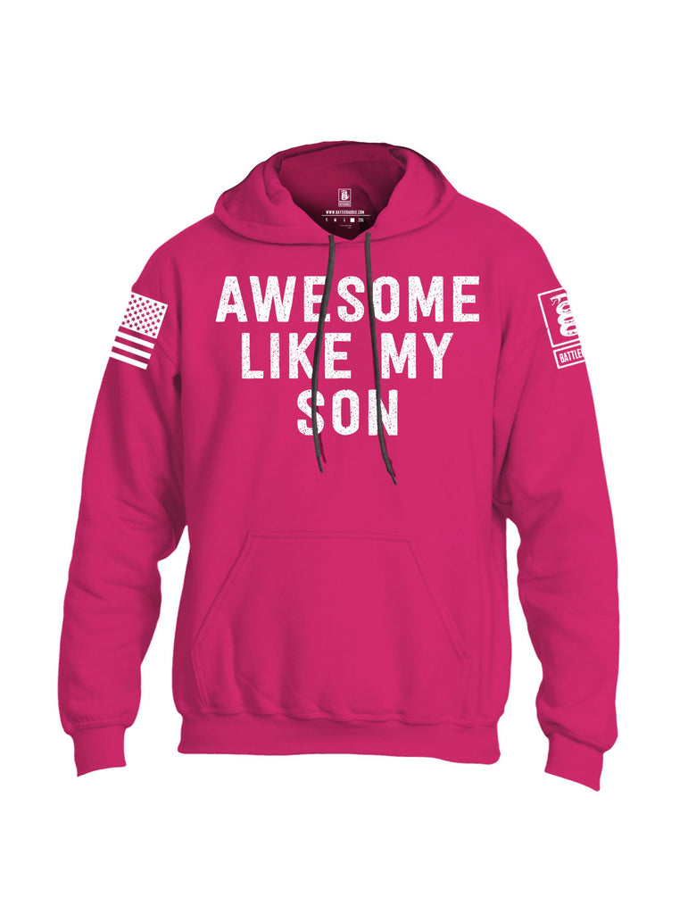 Battleraddle Awesome Like My Son White Sleeves Uni Cotton Blended Hoodie With Pockets