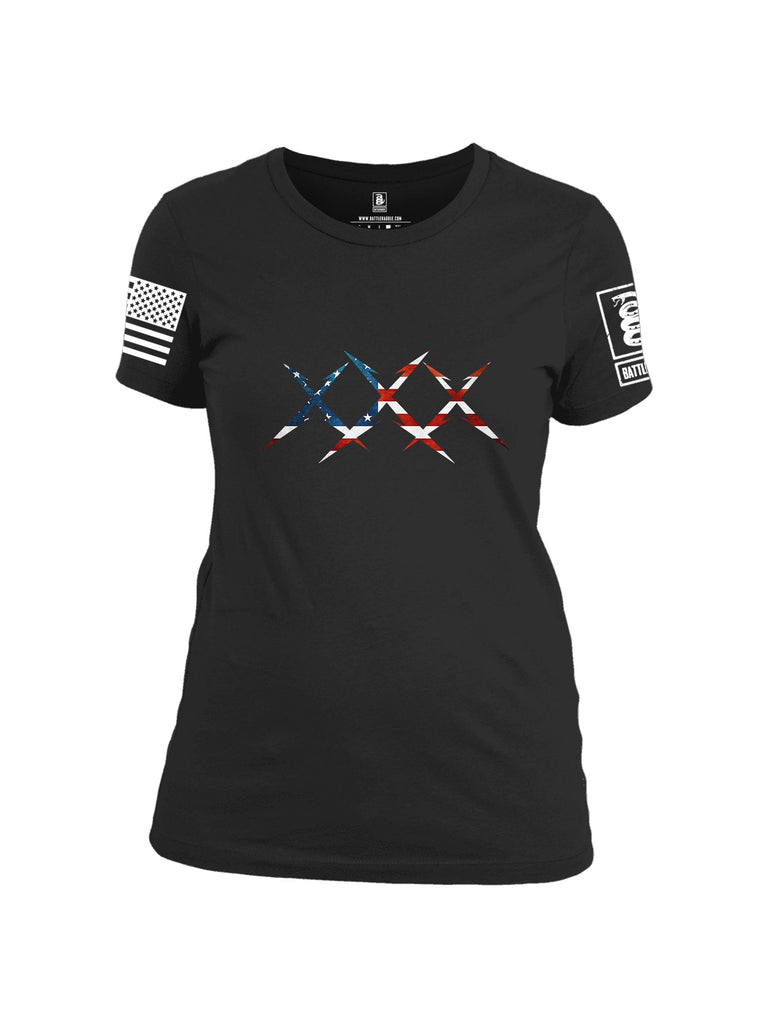 Battleraddle Xxx Usa Flag  White Sleeves Women Cotton Crew Neck T-Shirt