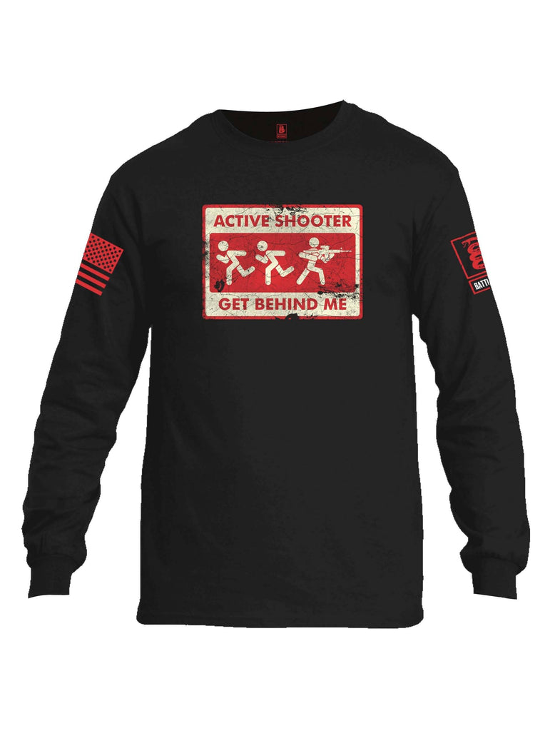 Battleraddle Active Shooter Get Behind Me Red Sleeve Print Mens Cotton Long Sleeve Crew Neck T Shirt shirt|custom|veterans|Men-Long Sleeves Crewneck Shirt