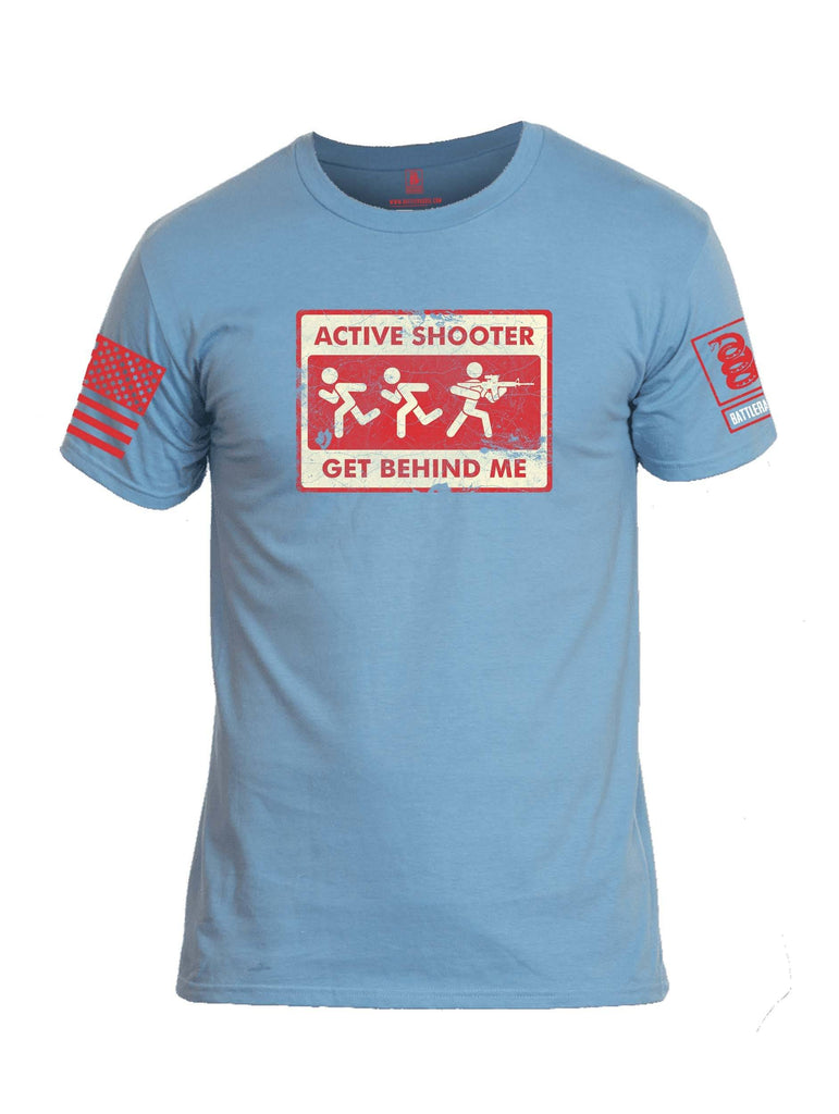 Battleraddle Active Shooter Get Behind Me Red Sleeve Print Mens Cotton Crew Neck T Shirt shirt|custom|veterans|Apparel-Mens T Shirt-cotton