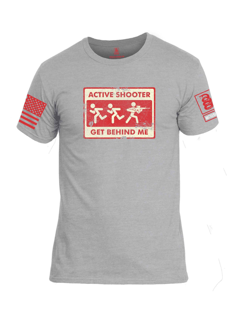 Battleraddle Active Shooter Get Behind Me Red Sleeve Print Mens Cotton Crew Neck T Shirt shirt|custom|veterans|Apparel-Mens T Shirt-cotton