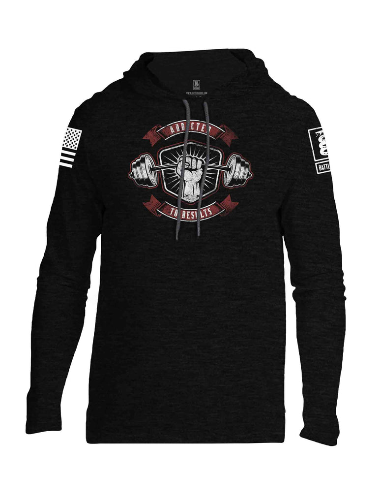Battleraddle Addicted To Results White Sleeve Print Mens Thin Cotton Lightweight Hoodie - Battleraddle® LLC