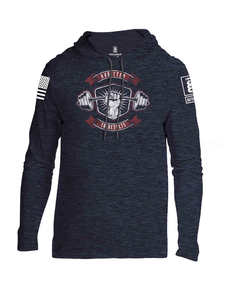 Battleraddle Addicted To Results White Sleeve Print Mens Thin Cotton Lightweight Hoodie - Battleraddle® LLC