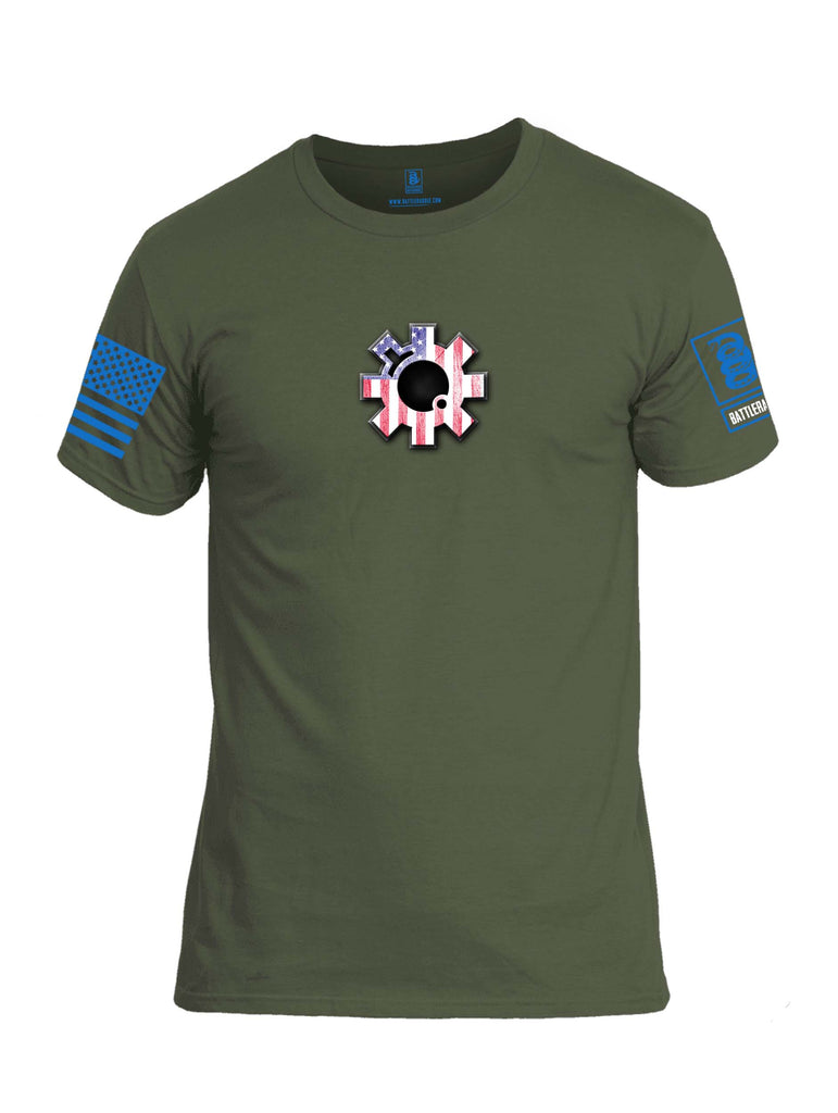 Battleraddle AR15 Bolt USA Flag Blue Sleeve Print Mens Cotton Crew Neck T Shirt