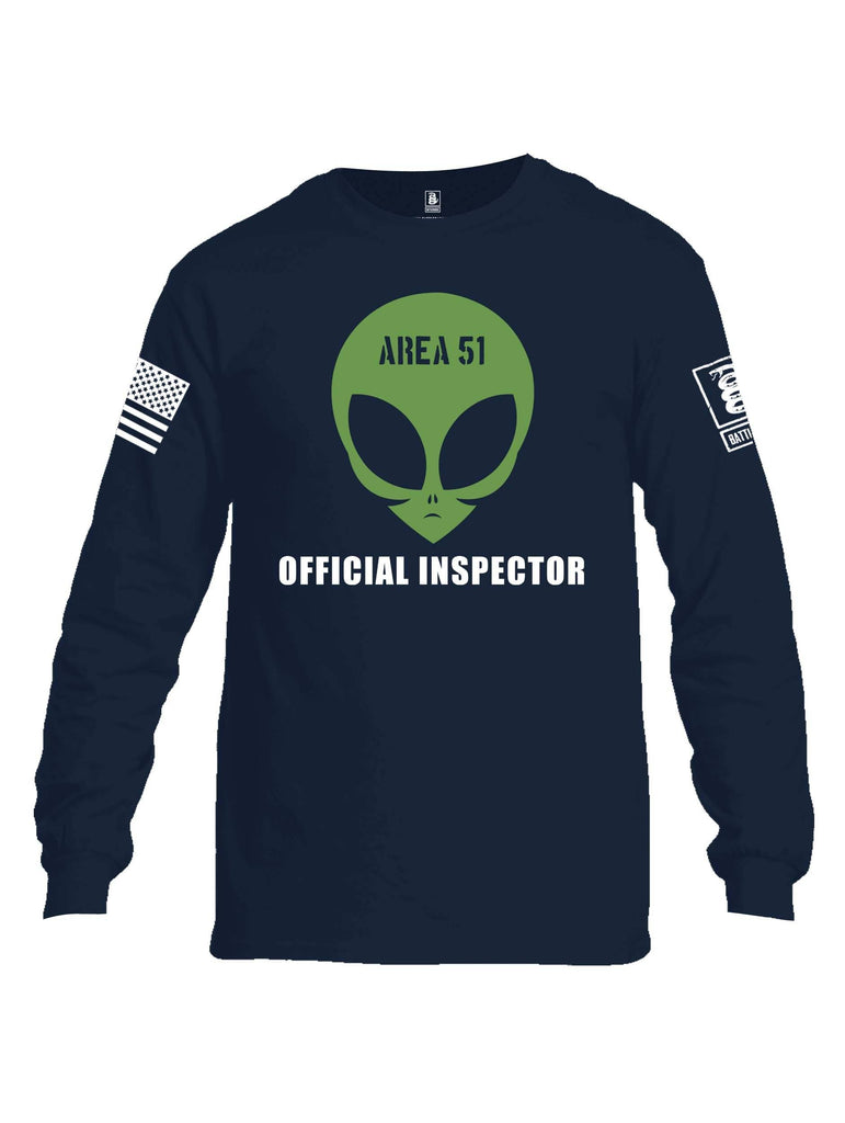 Battleraddle Area 51 Official Inspector White Sleeve Print Mens Cotton Long Sleeve Crew Neck T Shirt shirt|custom|veterans|Men-Long Sleeves Crewneck Shirt