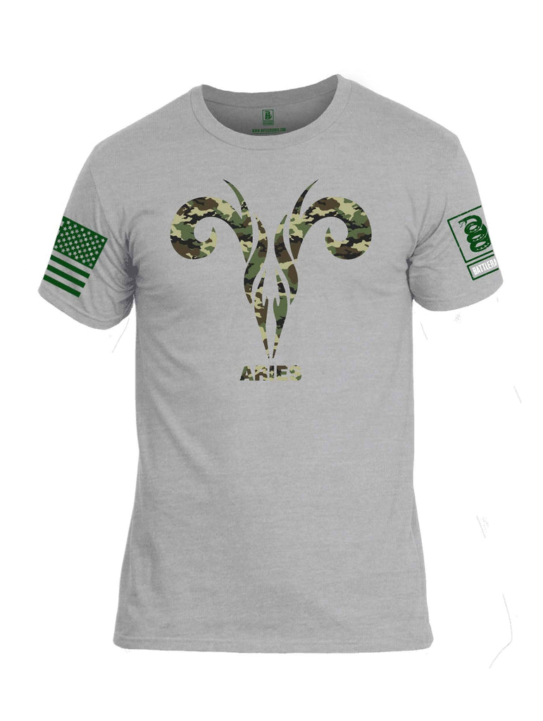 Battleraddle Aries Camouflage Green Sleeve Print Mens Cotton Crew Neck T Shirt shirt|custom|veterans|Apparel-Mens T Shirt-cotton
