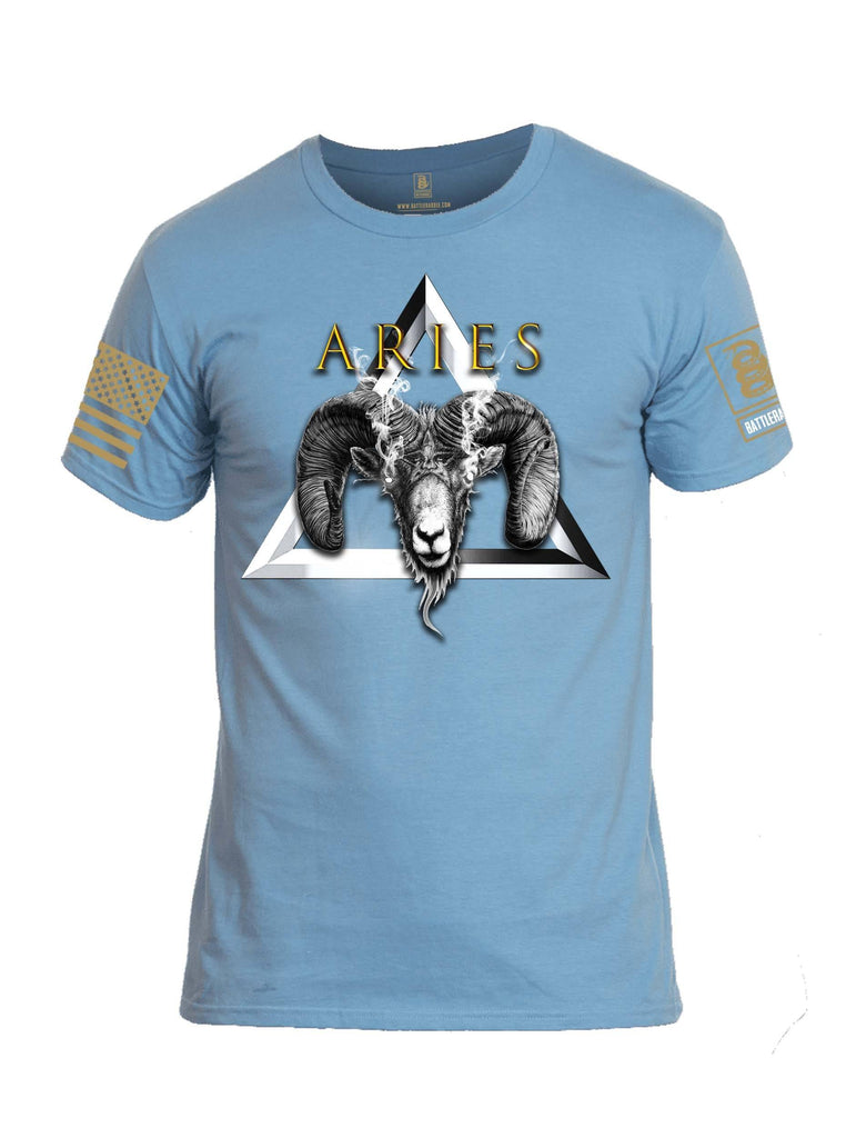 Battleraddle Aries Triangle Brass Sleeve Print Mens Cotton Crew Neck T Shirt shirt|custom|veterans|Apparel-Mens T Shirt-cotton