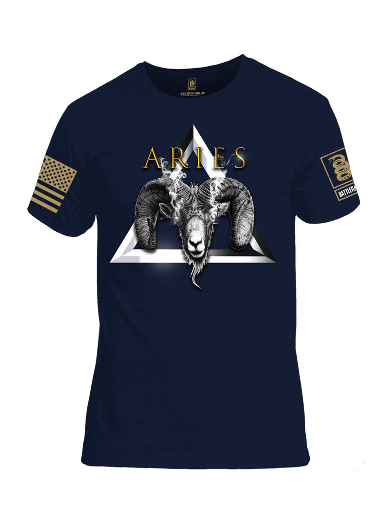 Battleraddle Aries Triangle Brass Sleeve Print Mens Cotton Crew Neck T Shirt shirt|custom|veterans|Apparel-Mens T Shirt-cotton