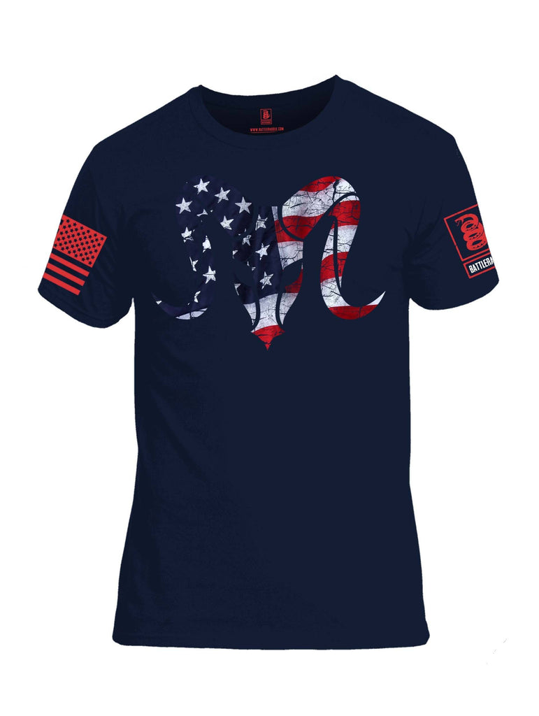 Battleraddle Aries USA Flag Red Sleeve Print Mens Cotton Crew Neck T Shirt shirt|custom|veterans|Apparel-Mens T Shirt-cotton