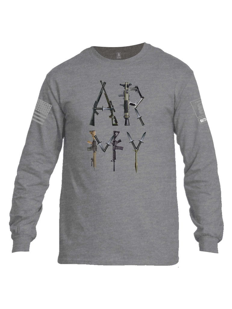 Battleraddle Army Rifle Grey Sleeve Print Mens Cotton Long Sleeve Crew Neck T Shirt