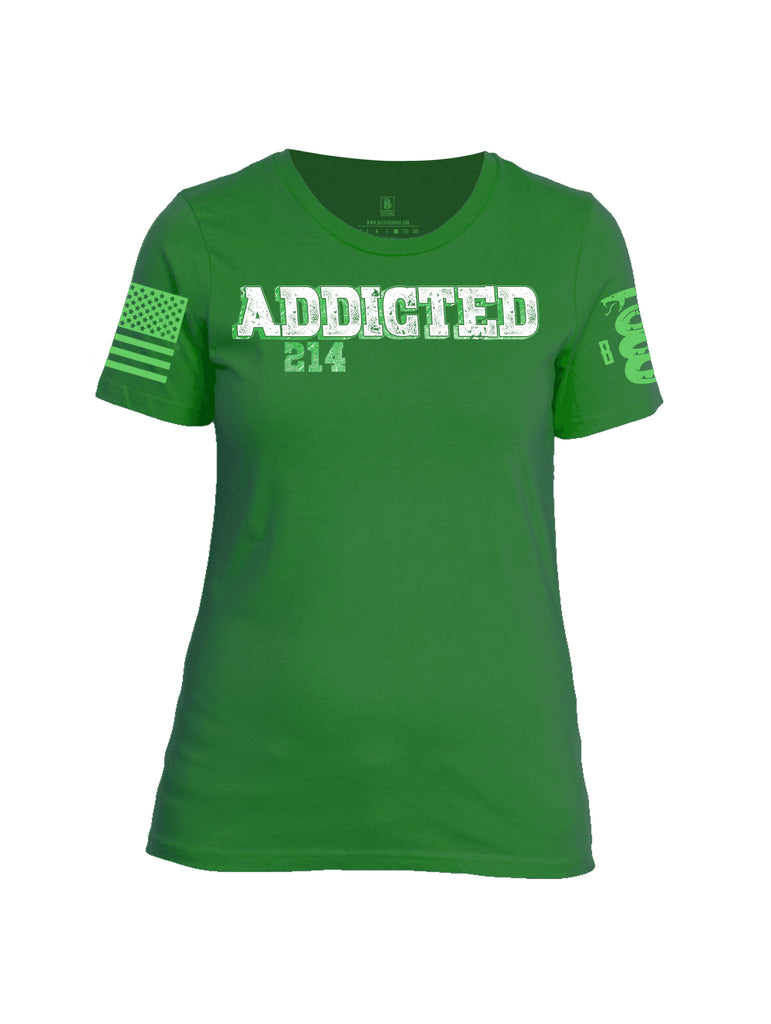 Battleraddle Addicted 214 Green Sleeve Print Womens Cotton Crew Neck T Shirt - Battleraddle® LLC