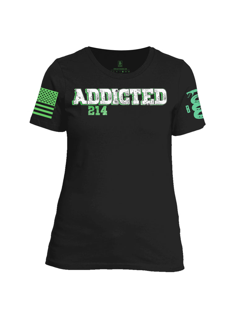 Battleraddle Addicted 214 Green Sleeve Print Womens Cotton Crew Neck T Shirt - Battleraddle® LLC