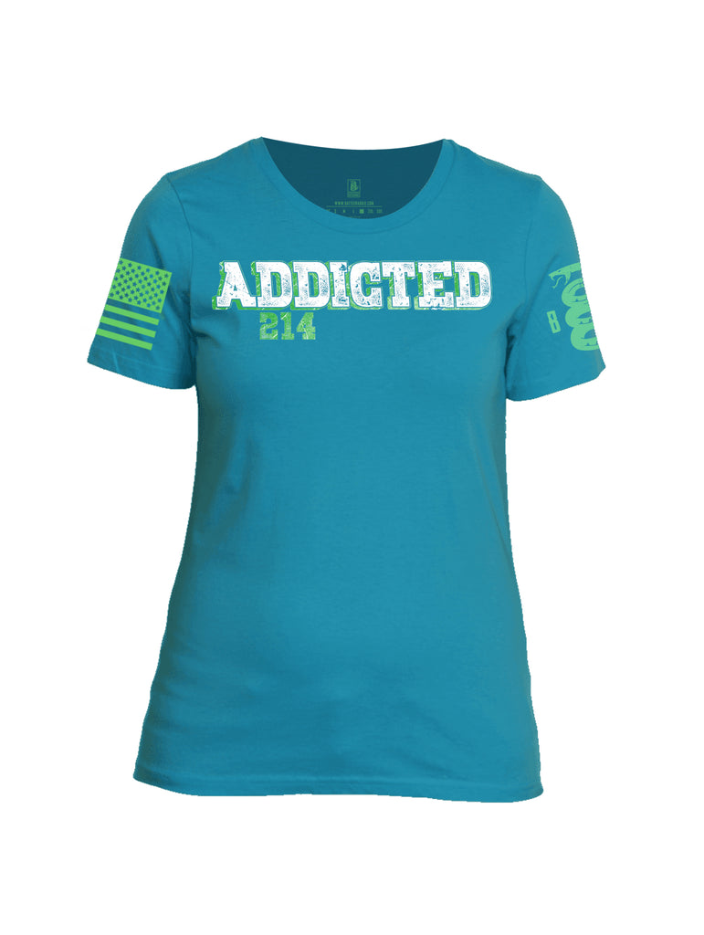 Battleraddle Addicted 214 Green Sleeve Print Womens Cotton Crew Neck T Shirt - Battleraddle® LLC