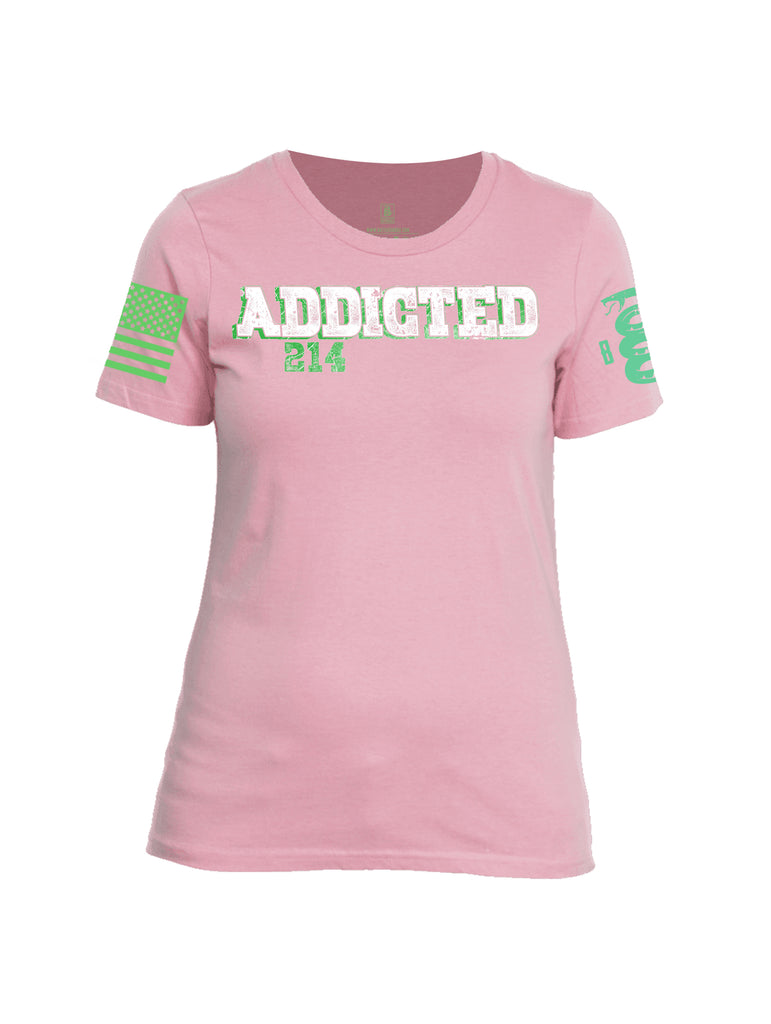 Battleraddle Addicted 214 Green Sleeve Print Womens Cotton Crew Neck T Shirt - Battleraddle® LLC