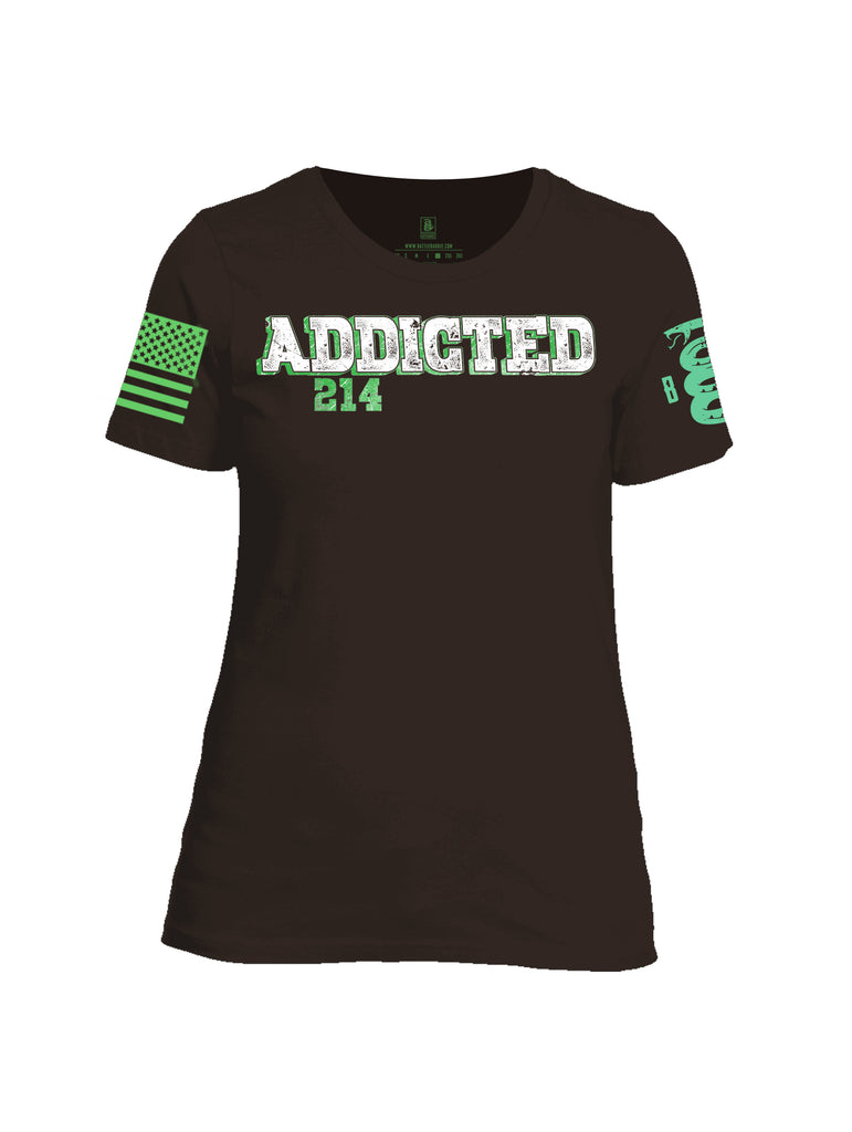 Battleraddle Addicted 214 Green Sleeve Print Womens Cotton Crew Neck T Shirt - Battleraddle® LLC