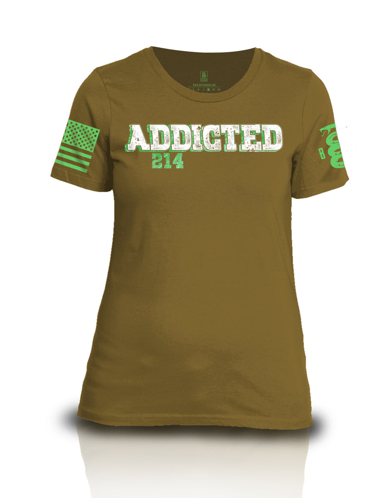 Battleraddle Addicted 214 Green Sleeve Print Womens Cotton Crew Neck T Shirt - Battleraddle® LLC