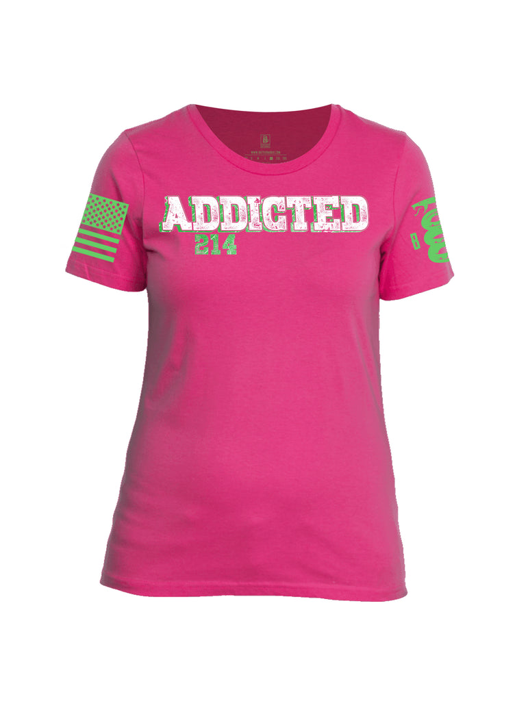Battleraddle Addicted 214 Green Sleeve Print Womens Cotton Crew Neck T Shirt - Battleraddle® LLC