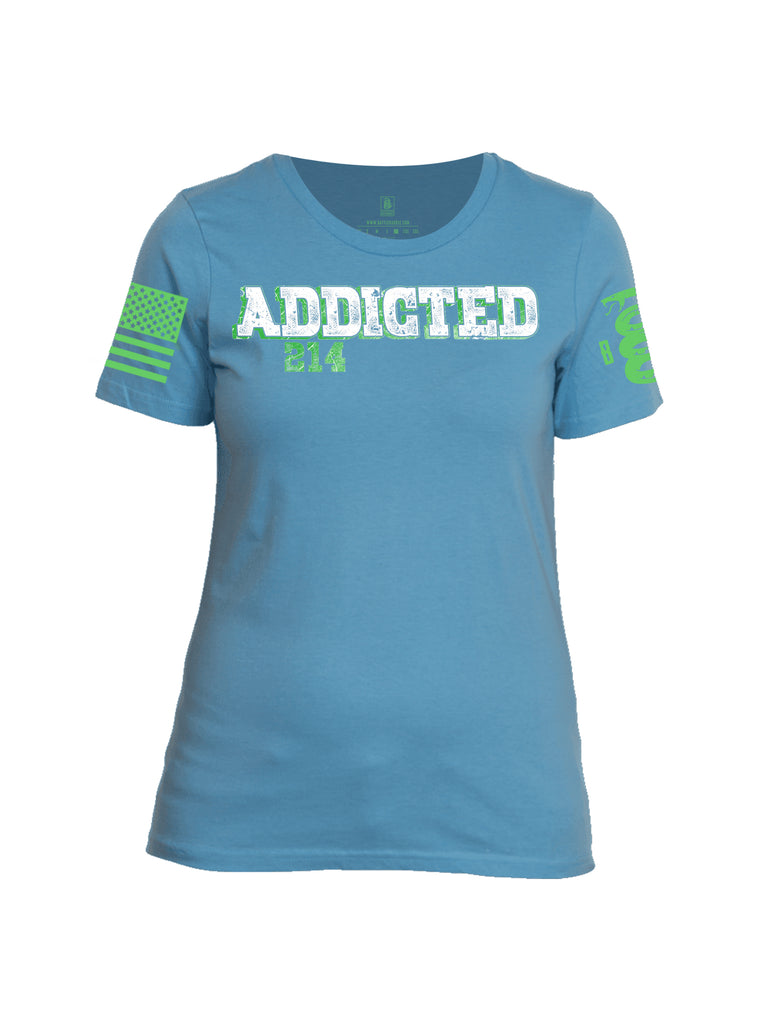 Battleraddle Addicted 214 Green Sleeve Print Womens Cotton Crew Neck T Shirt - Battleraddle® LLC