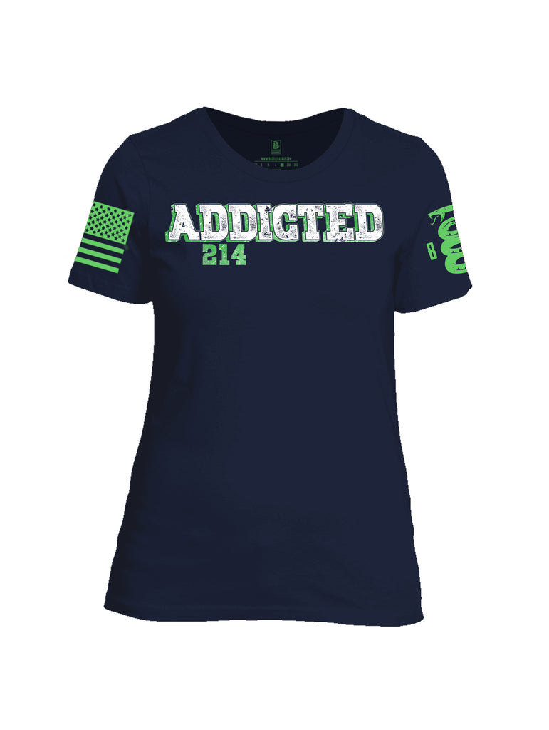 Battleraddle Addicted 214 Green Sleeve Print Womens Cotton Crew Neck T Shirt - Battleraddle® LLC