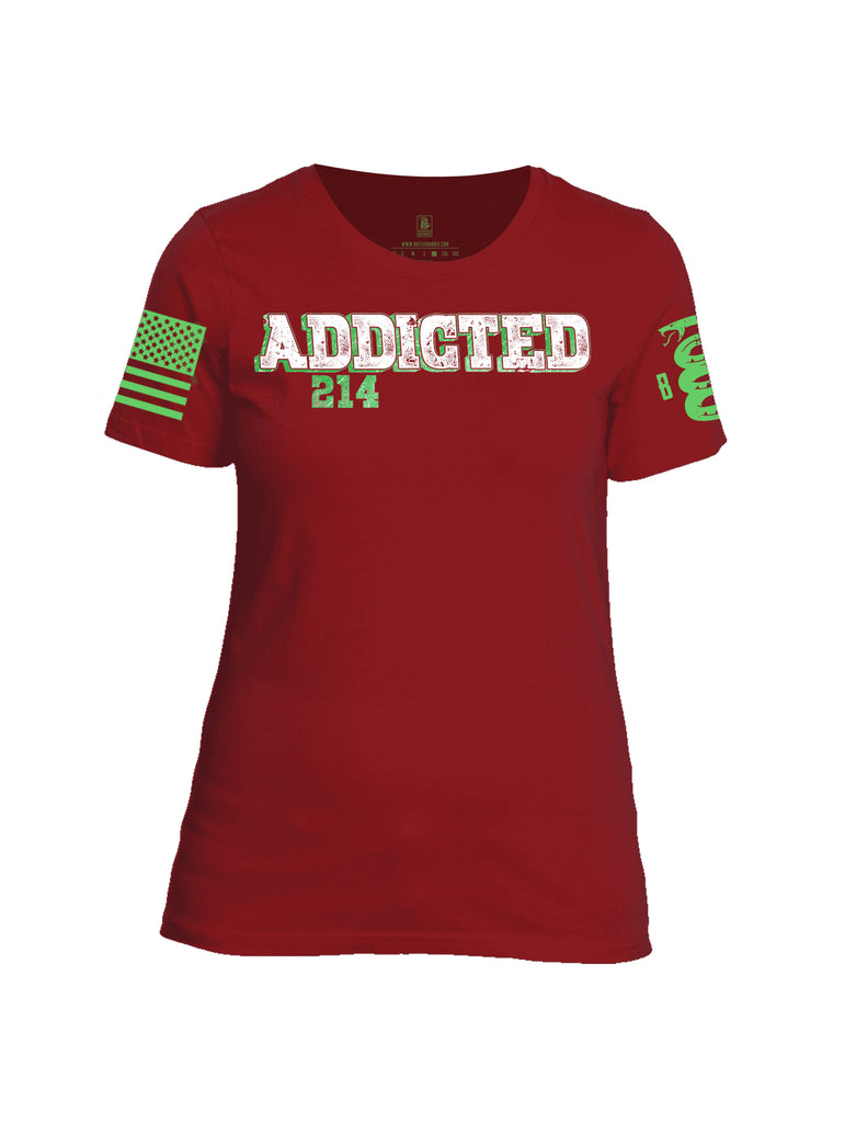 Battleraddle Addicted 214 Green Sleeve Print Womens Cotton Crew Neck T Shirt - Battleraddle® LLC