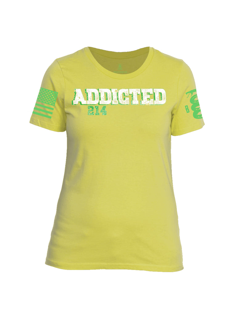 Battleraddle Addicted 214 Green Sleeve Print Womens Cotton Crew Neck T Shirt - Battleraddle® LLC