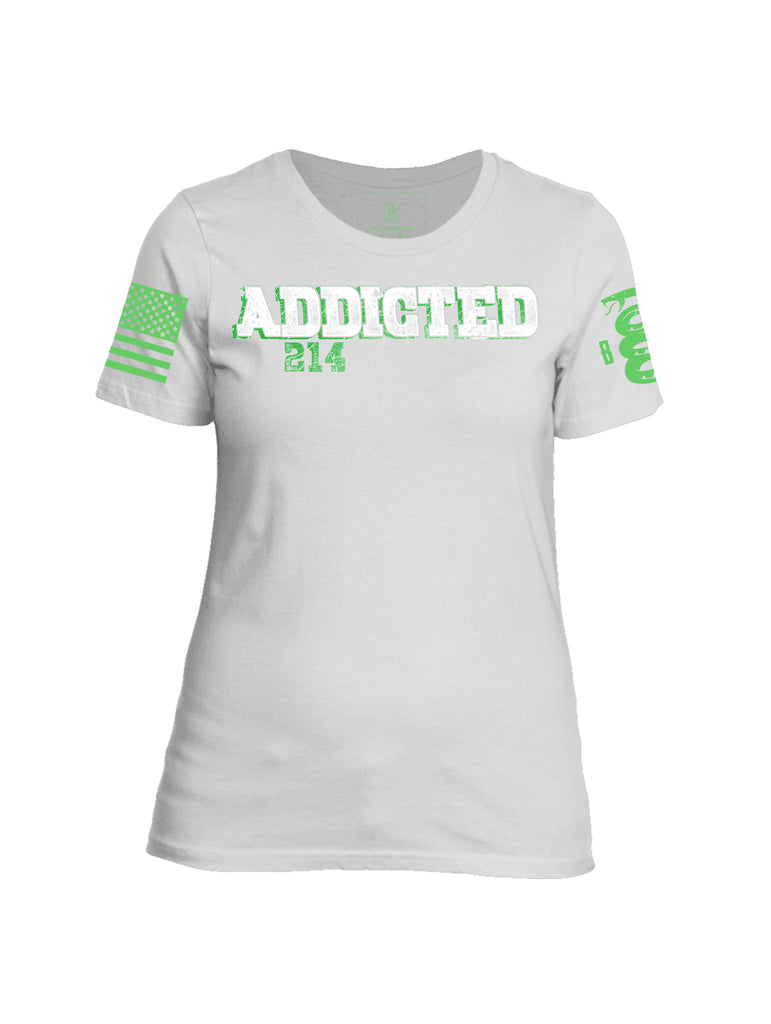 Battleraddle Addicted 214 Green Sleeve Print Womens Cotton Crew Neck T Shirt - Battleraddle® LLC