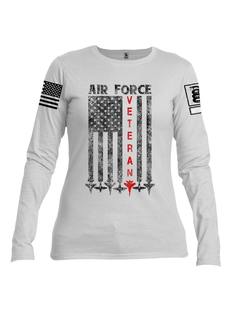 Battleraddle Air Force Veteran White Sleeve Print Womens Cotton Long Sleeve Crew Neck T Shirt