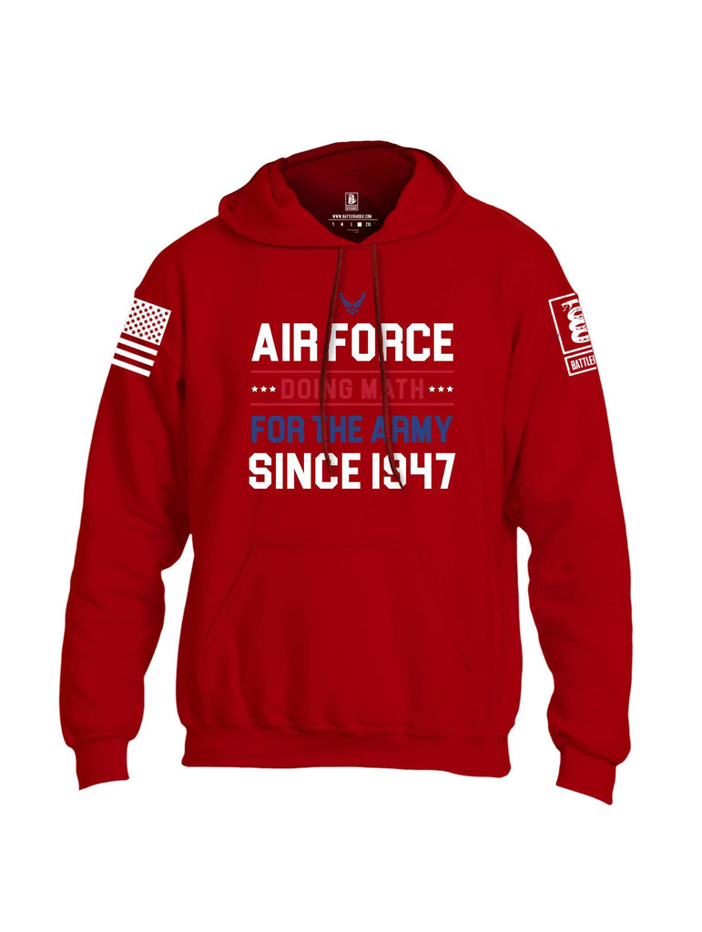 Battleraddle Air Force Doing Math For The Army Since 1947 White Sleeve Print Mens Blended Hoodie With Pockets shirt|custom|veterans|Apparel-Mens Hoodies-Cotton/Dryfit Blend