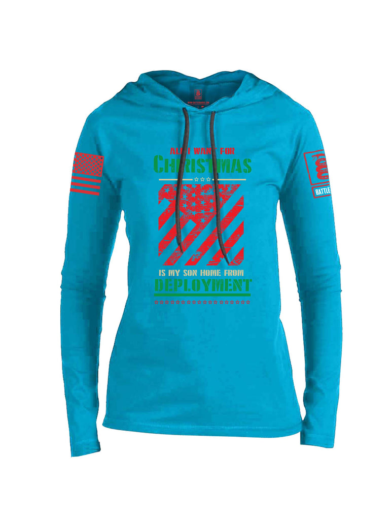 Battleraddle All I Want For Christmas Is My Son Home From Deployment Red Sleeve Print Womens Thin Cotton Lightweight Hoodie