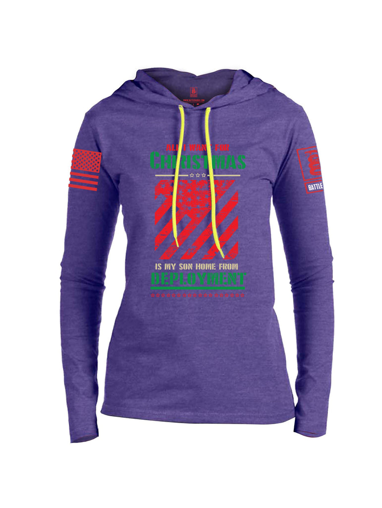 Battleraddle All I Want For Christmas Is My Son Home From Deployment Red Sleeve Print Womens Thin Cotton Lightweight Hoodie