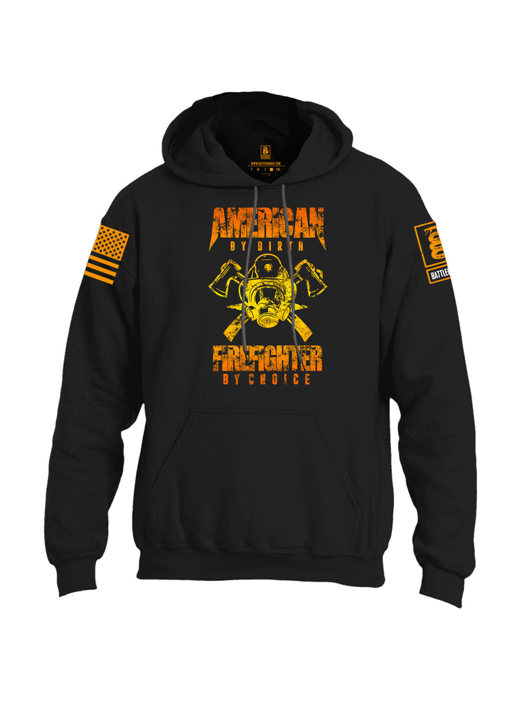 Battleraddle American By Birth Firefighter By Choice Orange Sleeve Print Mens Blended Hoodie With Pockets