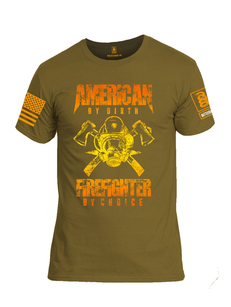 Battleraddle American By Birth Firefighter By Choice Orange Sleeve Print Mens Cotton Crew Neck T Shirt