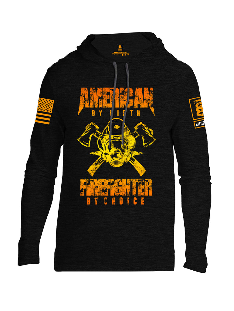 Battleraddle American By Birth Firefighter By Choice Orange Sleeve Print Mens Thin Cotton Lightweight Hoodie