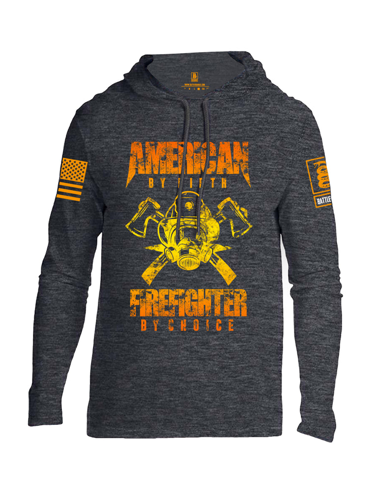 Battleraddle American By Birth Firefighter By Choice Orange Sleeve Print Mens Thin Cotton Lightweight Hoodie