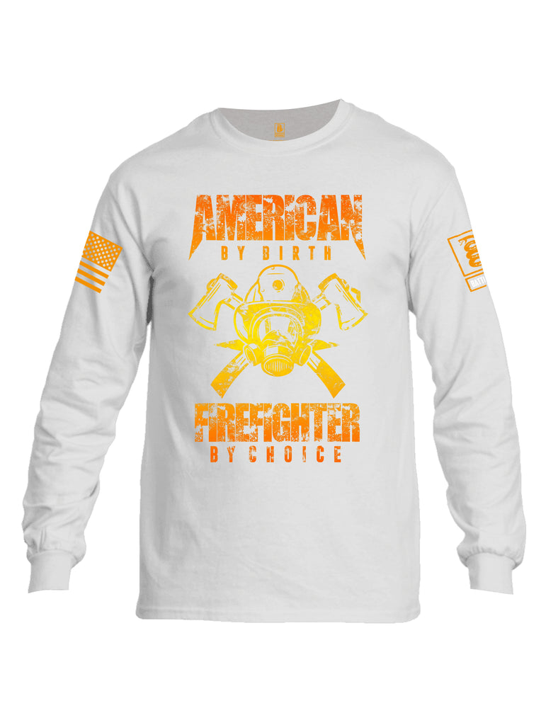 Battleraddle American By Birth Firefighter By Choice Orange Sleeve Print Mens Cotton Long Sleeve Crew Neck T Shirt