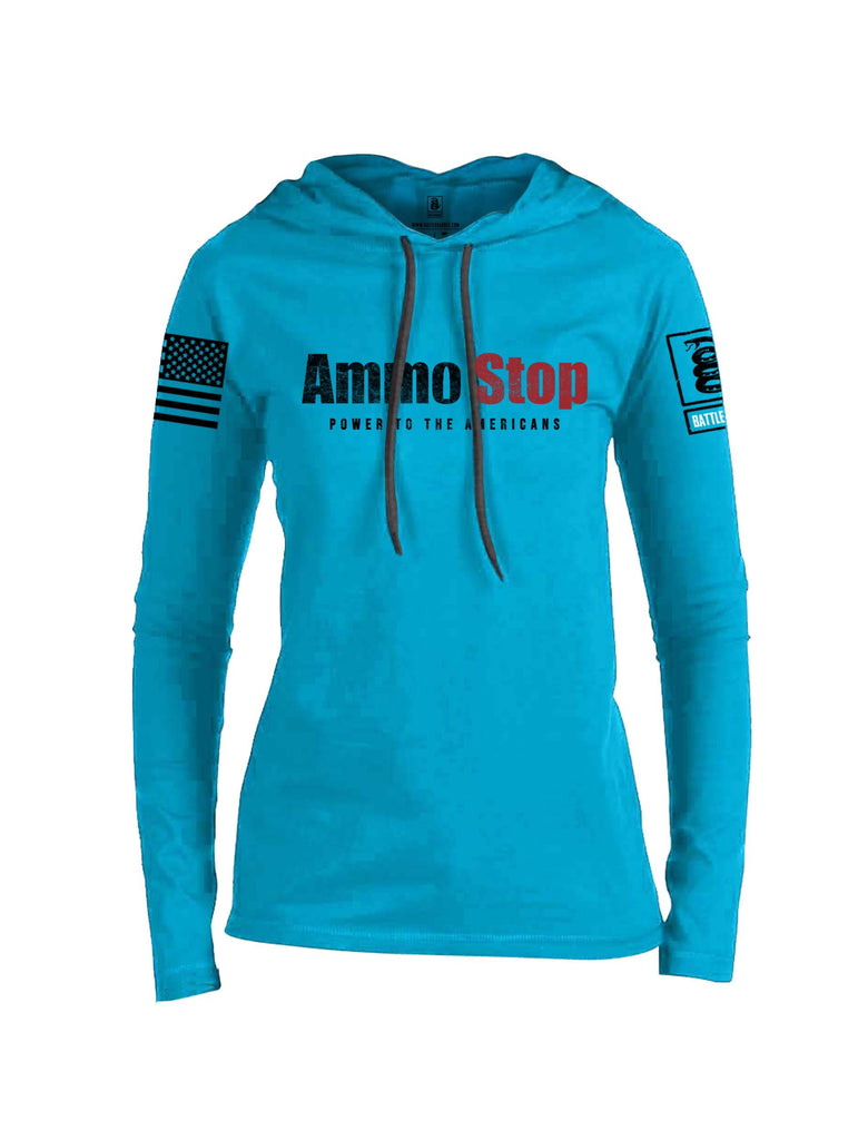 Battleraddle Ammo Stop Power To The Americans Black Sleeve Print Womens Thin Cotton Lightweight Hoodie